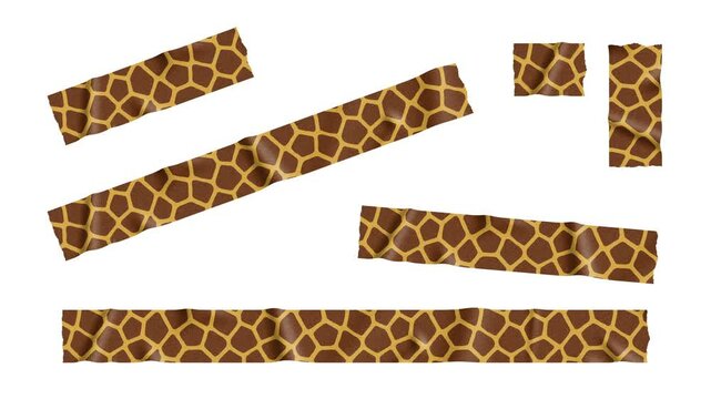 Giraffe Washi Tape Pattern Animation, 6 Tape Lengths, Seamless 4K Video with Matte for Collage Projects 