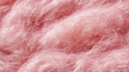 Obraz premium Close-up top view of fluffy pink wool texture on soft fabric, resembling cotton candy. Ideal for design with ample copy space. High-resolution, hyper-realistic, and well-lit.