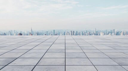 Fototapeta premium Urban Skyline View from a Modern Rooftop Terrace with Blue Skies