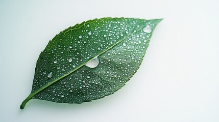 Water Droplet on Green Leaf with Ripple Effect in Macro Photography, High Contrast and Clarity