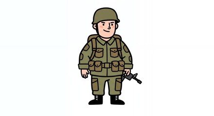 Fototapeta premium Cartoon soldier illustration with rifle