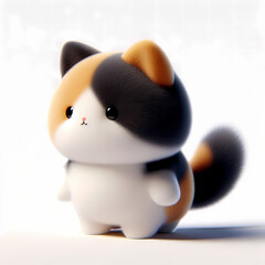 3D model of a cute little tricolor cat cartoon is happy.