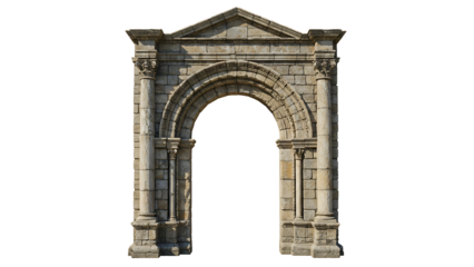 Vintage Stone Archway with Intricate Carvings on Transparent Background