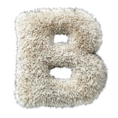 Top view of a 3D letter B made of rabbit fur isolated on a white transparent background.