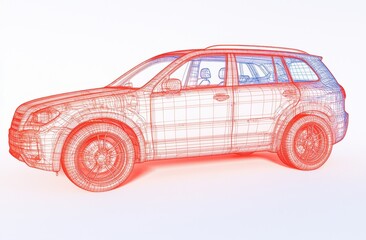 Fototapeta premium Detailed Wireframe Rendering of a Modern SUV in 3D Design Style