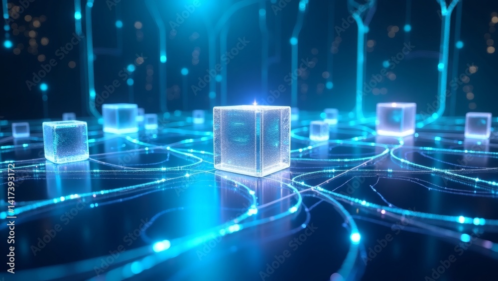 Aufkleber futuristic network architecture, illustrating data flow and digital connection