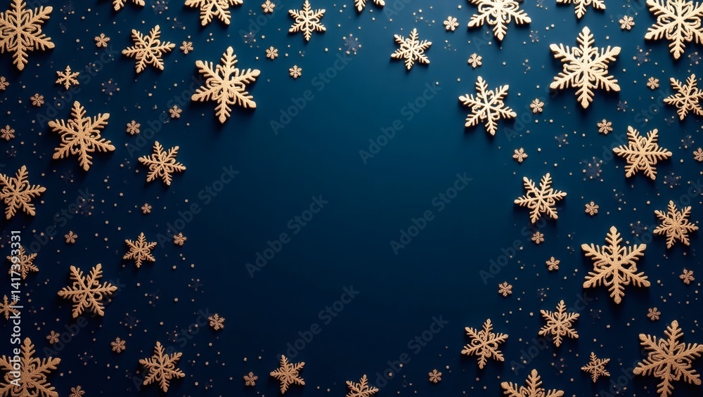 Poster a winter wonderland of snowflakes arranged against a dark blue backdrop, creating a festive and invi