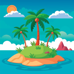 Vector illustration of a Tropical island paradise scene.