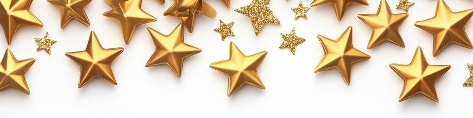 Obraz premium Golden Stars Spread across White Background for Celebration Theme