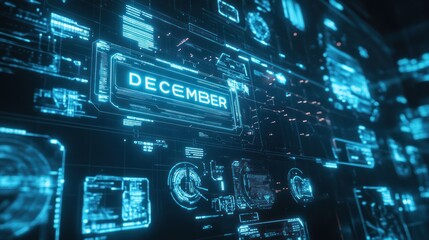 Obraz premium A futuristic technology display featuring the month of December clearly shown