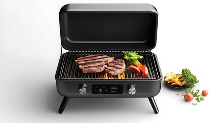 Grilling steaks and veggies.