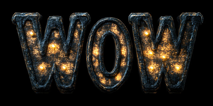 3D Render WOW Text Glowing