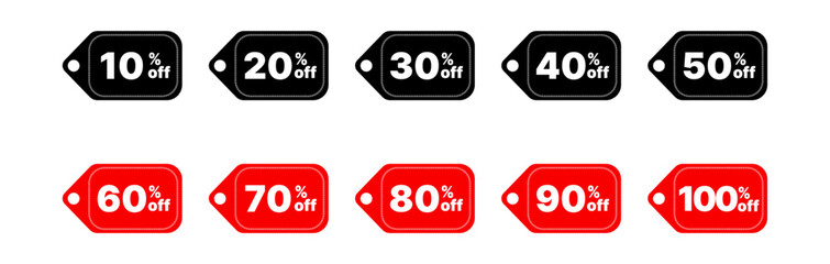 Set of sale tags and discount labels in various shapes and colors. Includes percentages, special offers, and price cut icons. Perfect for e-commerce, marketing, and promotional designs.