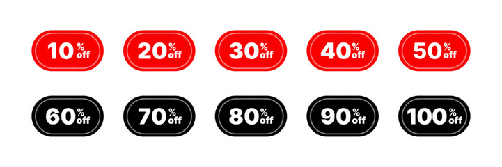 Set of sale tags and discount labels in various shapes and colors. Includes percentages, special offers, and price cut icons. Perfect for e-commerce, marketing, and promotional designs.