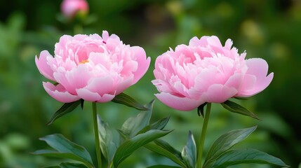 Obraz premium Two Delicate Pink Peonies in Full Bloom