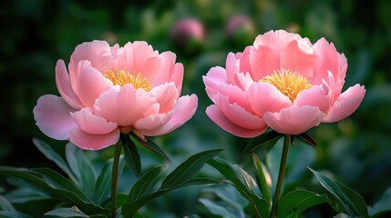 Two Delicate Pink Peonies in Full Bloom