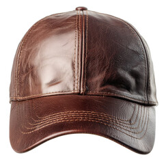 Brown leather baseball cap isolated on PNG transparent background, cut out