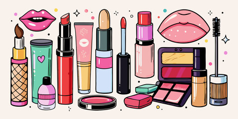 Colorful lip makeup collection, featuring various lipsticks, glosses, and liners with detailed textures and vibrant colors. Perfect for beauty enthusiasts seeking makeup inspiration and cosmetic essen