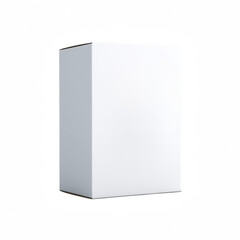 A plain white box with sharp edges, showcasing a minimalist design ideal for packaging or storage.