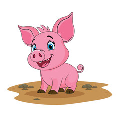 Adorable, pink pig vector design featuring a cute piglet character. A funny, happy doodle of a farm animal, perfect for childhood, agriculture, and zoo illustrations