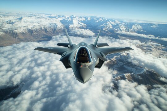 A powerful fighter jet soars through the sky. Generative AI