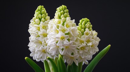 White Hyacinths on a Black Background