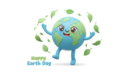 Obraz premium Happy Earth Day Cute 3D Earth Character Planting a Flower