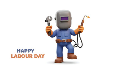 Fototapeta premium Happy Labour Day Celebrating Workers with 3D Welder Illustration