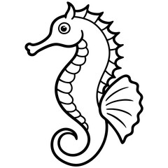 Stylized Seahorse Vector Line Drawing