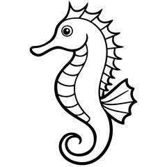 Stylized Seahorse Vector Line Drawing