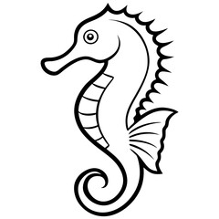 Stylized Seahorse Vector Line Drawing