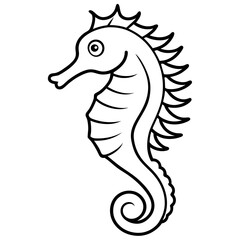 Stylized Seahorse Vector Line Drawing