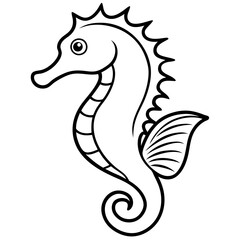 Stylized Seahorse Vector Line Drawing