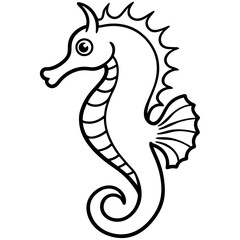 Stylized Seahorse Vector Line Drawing