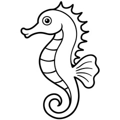 Stylized Seahorse Vector Line Drawing
