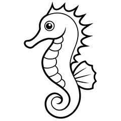 Stylized Seahorse Vector Line Drawing
