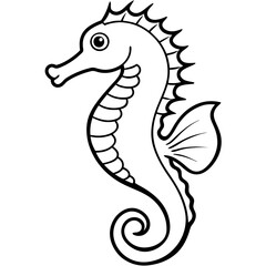 Stylized Seahorse Vector Line Drawing