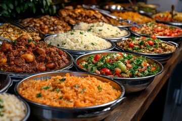 A delicious homemade dishes from a buffet table. Generative AI