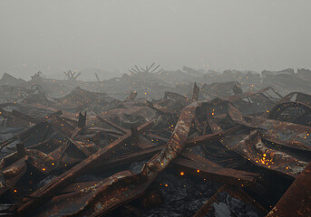 Horor Scene of Ruined Desert Outpost