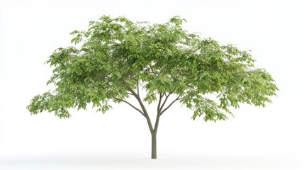 Full shot of a lush green tree against white background.  Healthy, vibrant foliage.  Strong, sturdy trunk.  Isolated image