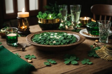 St Patrick background green paper texture gold light with ornament