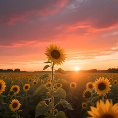 sunflower field at sunset