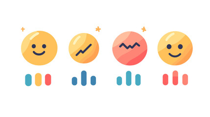 Naklejka premium Pixel Art Emojis and Bar Charts Showing Feedback Ratings