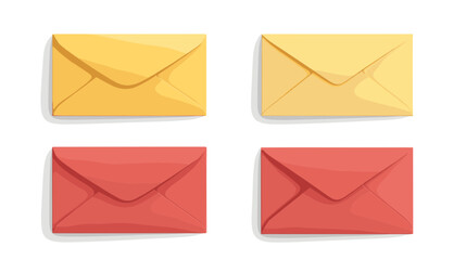 Set of Four Colorful Envelopes on White Background