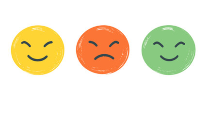 Naklejka premium Three Circular Emoticons Showing Happy, Sad, and Neutral Expressions