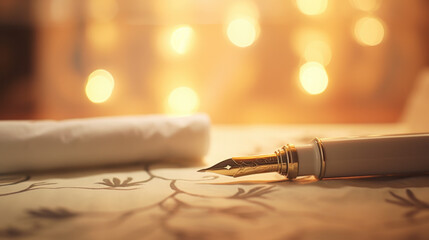 Naklejka premium Retro film macro photograph of a pen and a sheet of paper Generative AI