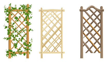 Three Wooden Trellises: Natural Wood, Beige Wood, and Brown Rustic Designs