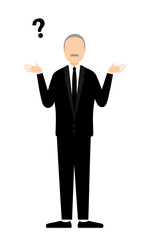 Simple illustration of a senior man in mourning questioning