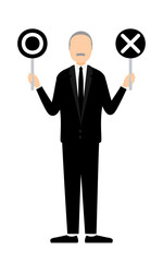 Simple illustration of a senior man in mourning holding a maru-batu stick