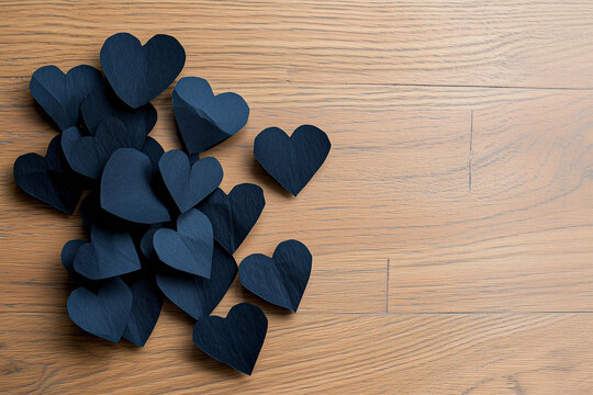 Assorted Black Hearts on Wooden Surface Creating a Calm and Moody Atmosphere